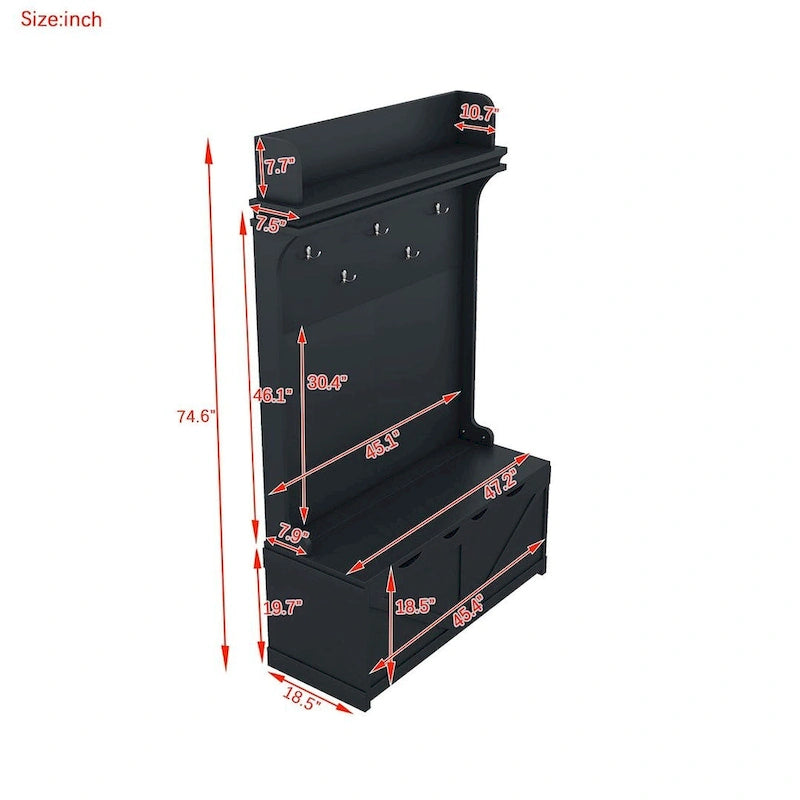 Albero appendiabiti da ingresso da 74 pollici con panca portaoggetti e 5 ganci