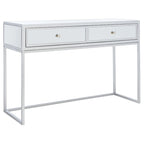 Scrivania con due cassetti a specchio e base in metallo