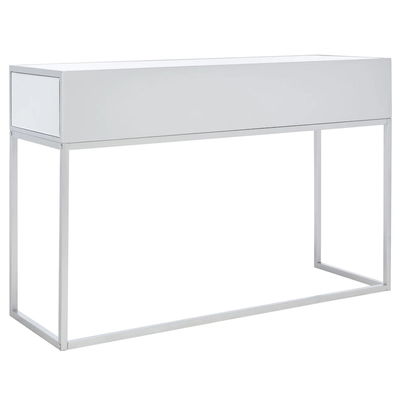 Scrivania con due cassetti a specchio e base in metallo