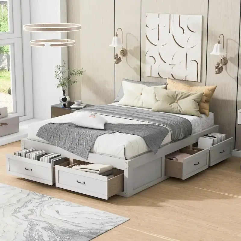 Letto a piattaforma Queen Size con 6 cassetti portaoggetti