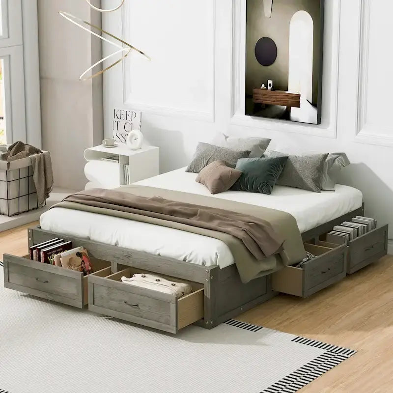 Letto a piattaforma Queen Size con 6 cassetti portaoggetti
