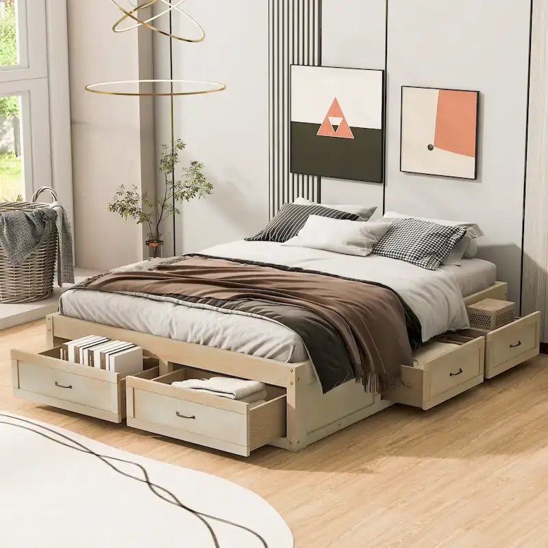 Letto a piattaforma Queen Size con 6 cassetti portaoggetti