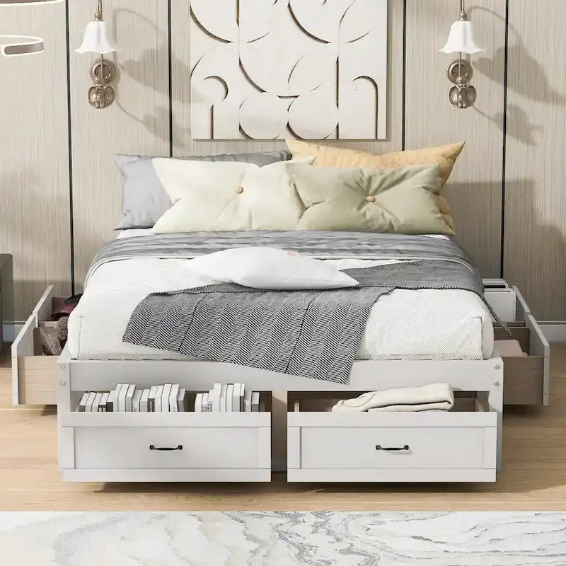Letto a piattaforma Queen Size con 6 cassetti portaoggetti