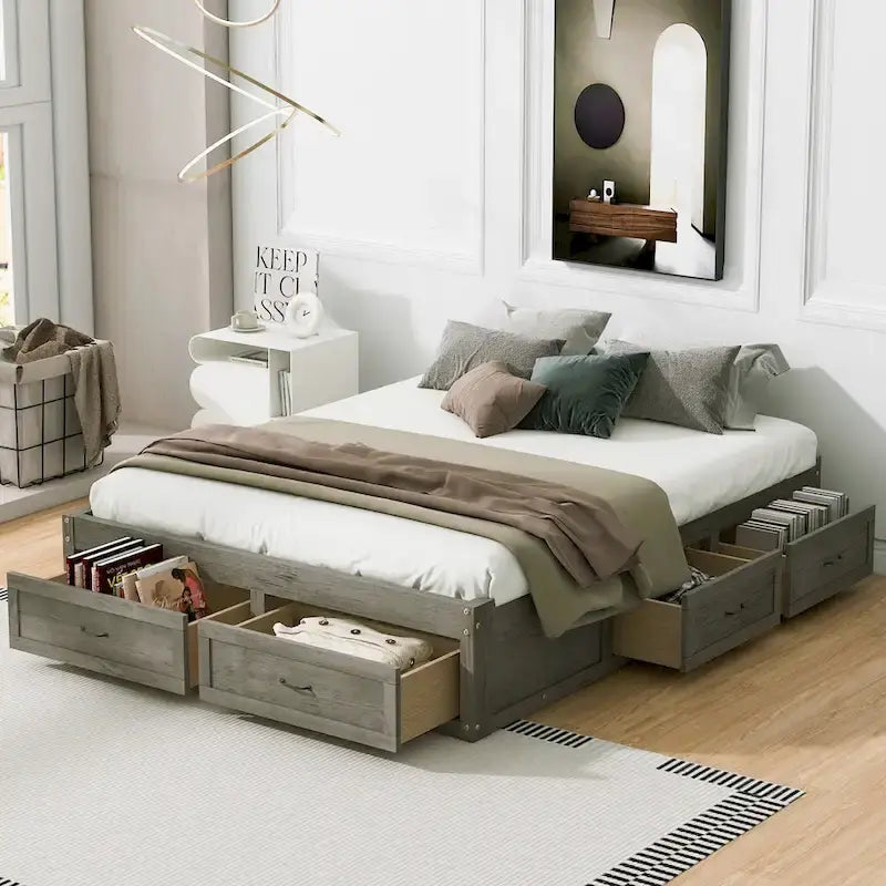 Letto a piattaforma Queen Size con 6 cassetti portaoggetti