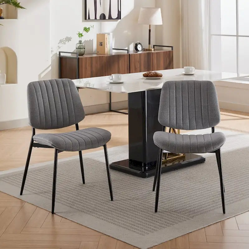 Sedie da pranzo in lino, set da 2, con gambe in metallo e schienale curvo