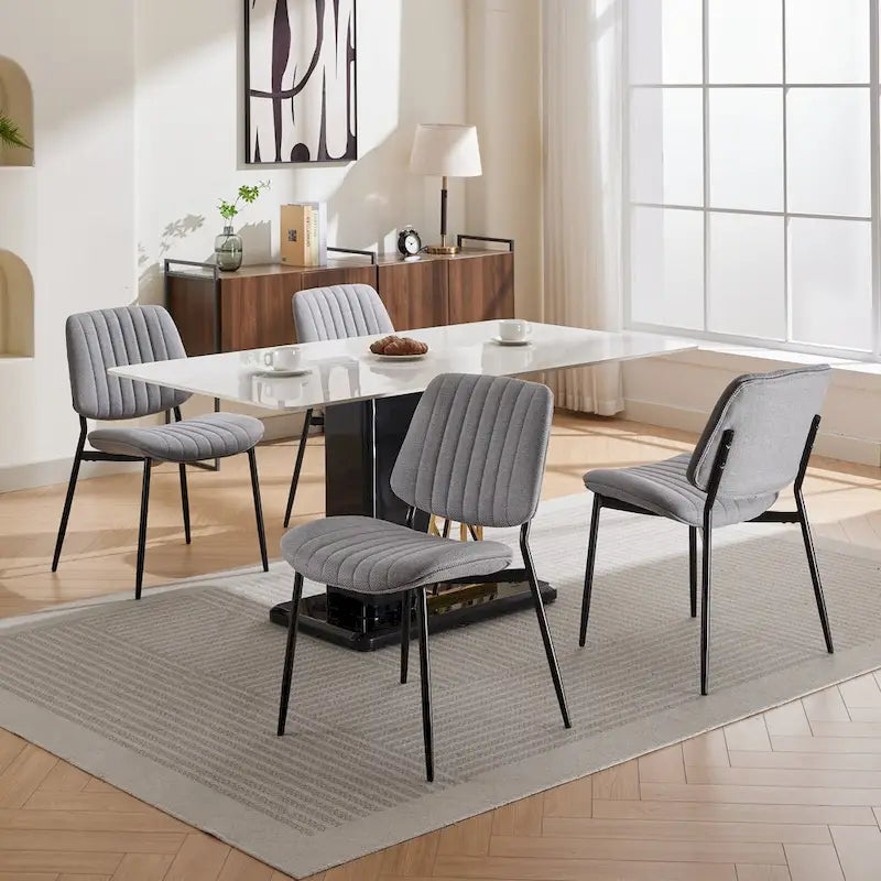 Sedie da pranzo in lino, set da 2, con gambe in metallo e schienale curvo