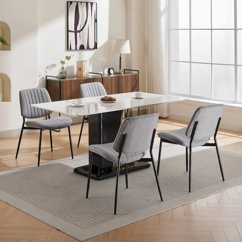 Sedie da pranzo in lino, set da 2, con gambe in metallo e schienale curvo