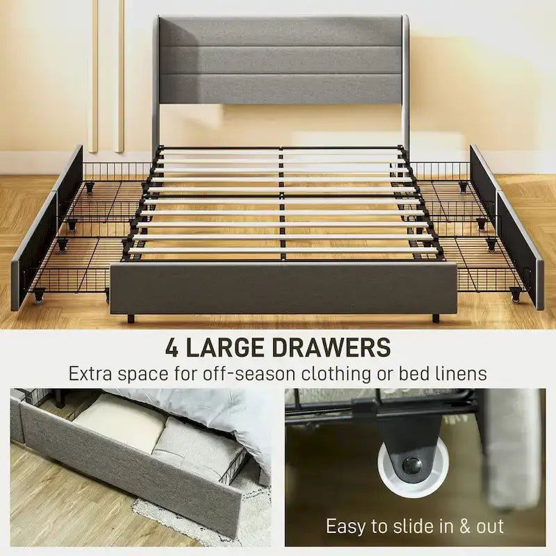 Letto imbottito Queen Size con 4 cassetti contenitore