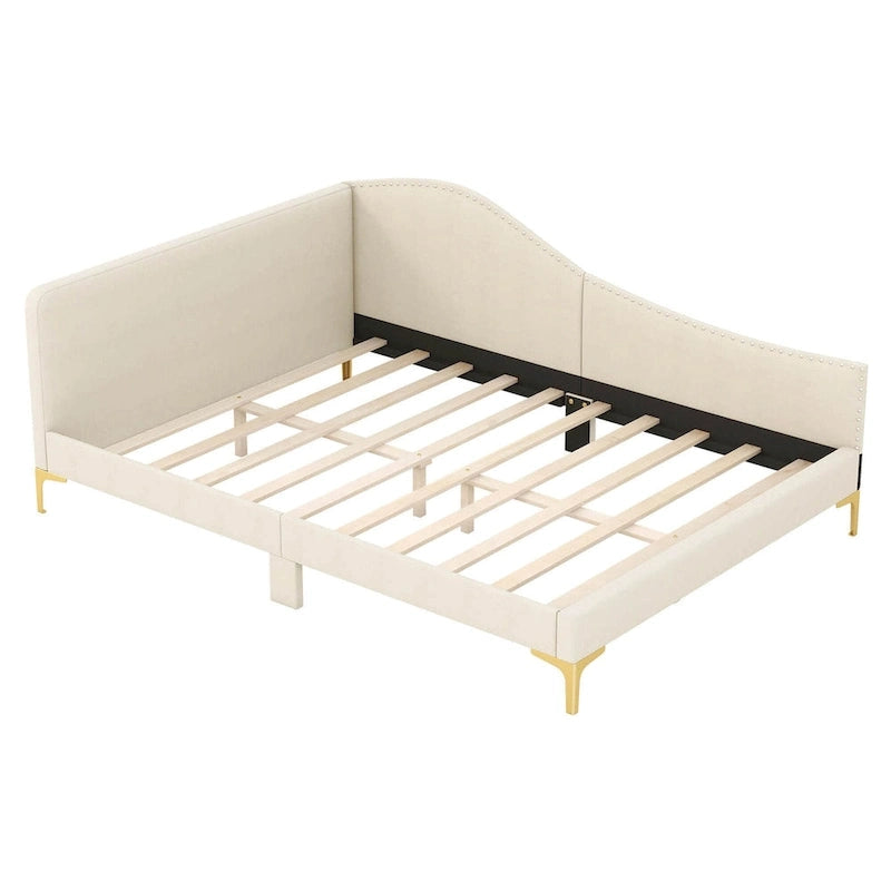 Letto a giorno imbottito Twin/Full Size con dettagli capitonné a rivetto