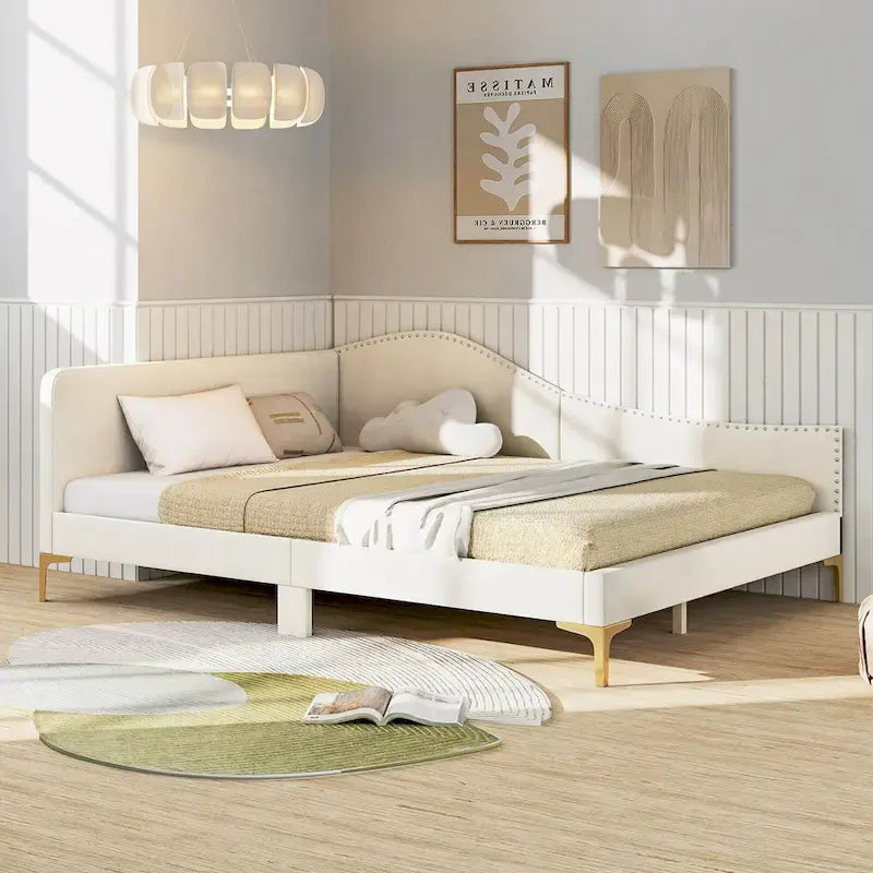 Letto a giorno imbottito Twin/Full Size con dettagli capitonné a rivetto