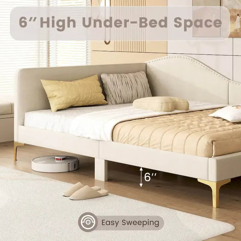 Letto a giorno imbottito Twin/Full Size con dettagli capitonné a rivetto