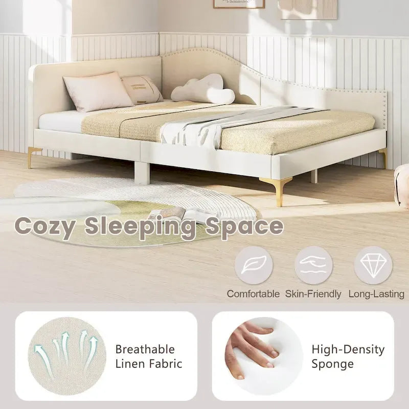Letto a giorno imbottito Twin/Full Size con dettagli capitonné a rivetto