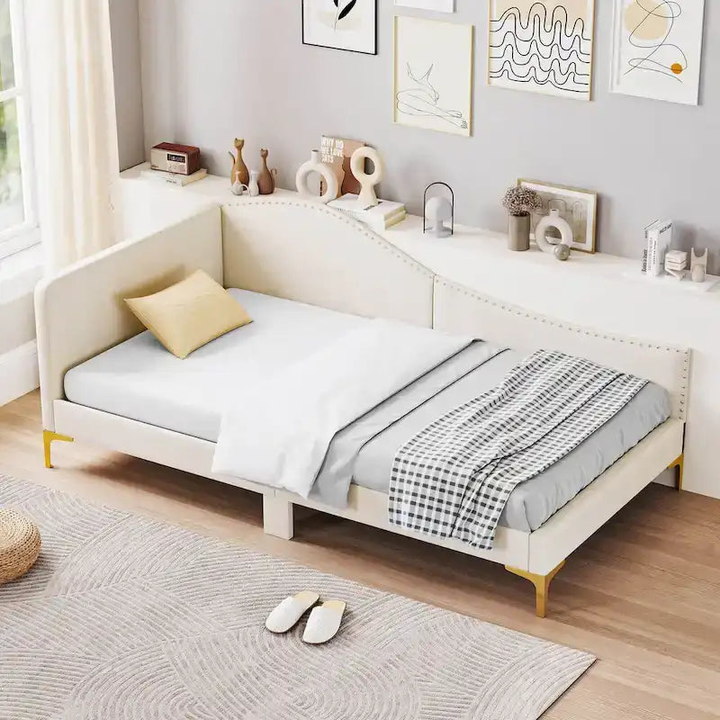 Letto a giorno imbottito Twin/Full Size con dettagli capitonné a rivetto