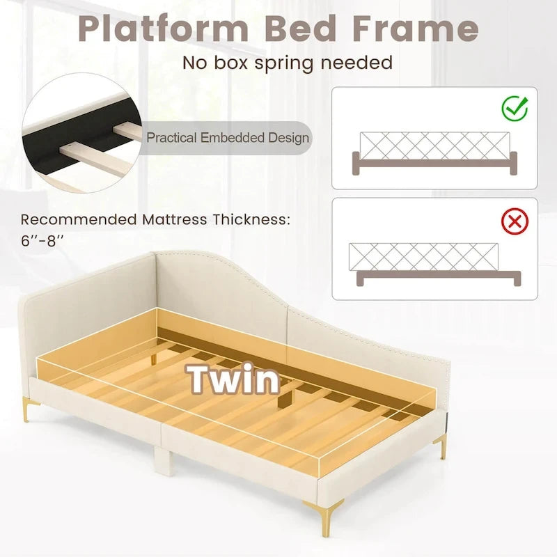Letto a giorno imbottito Twin/Full Size con dettagli capitonné a rivetto