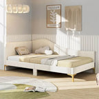 Letto a giorno imbottito Twin/Full Size con dettagli capitonné a rivetto
