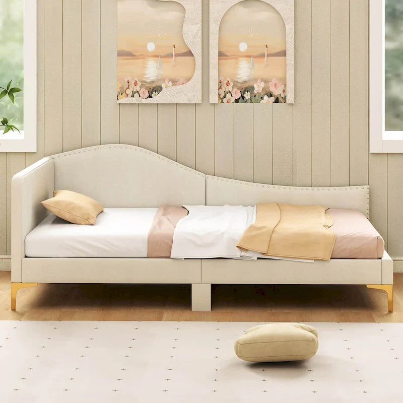 Letto a giorno imbottito Twin/Full Size con dettagli capitonné a rivetto