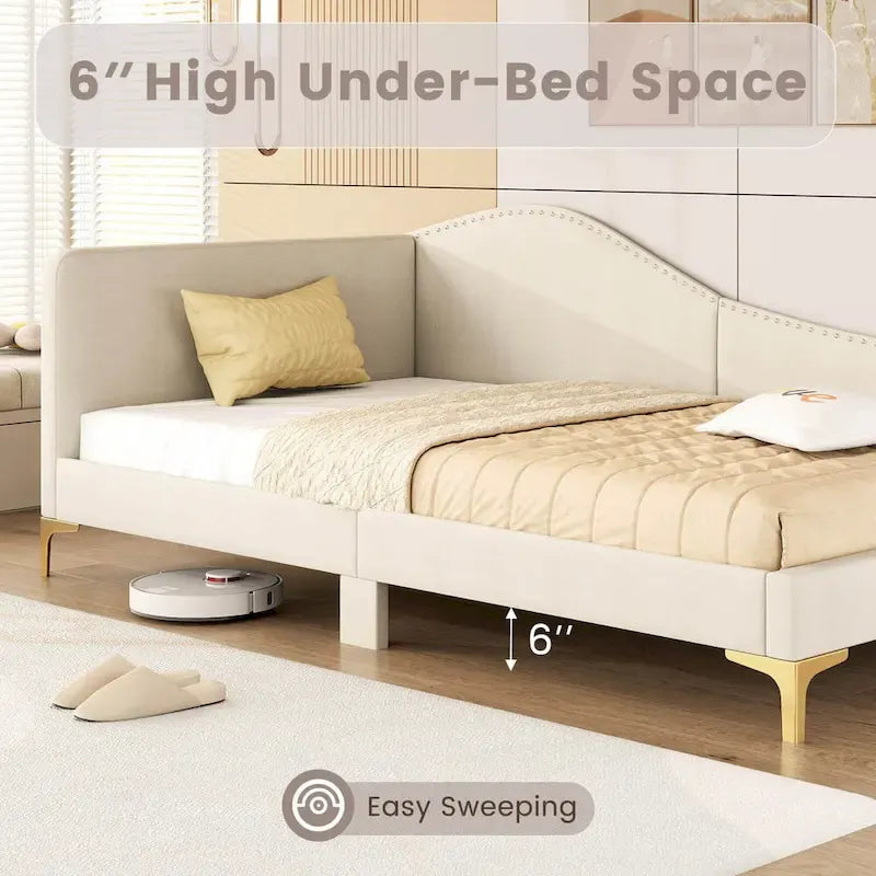 Letto a giorno imbottito Twin/Full Size con dettagli capitonné a rivetto