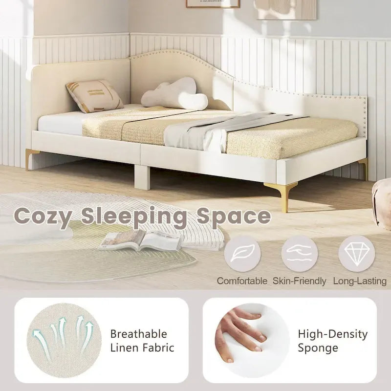 Letto a giorno imbottito Twin/Full Size con dettagli capitonné a rivetto