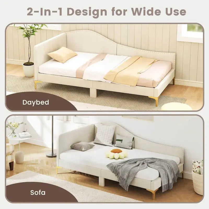 Letto a giorno imbottito Twin/Full Size con dettagli capitonné a rivetto