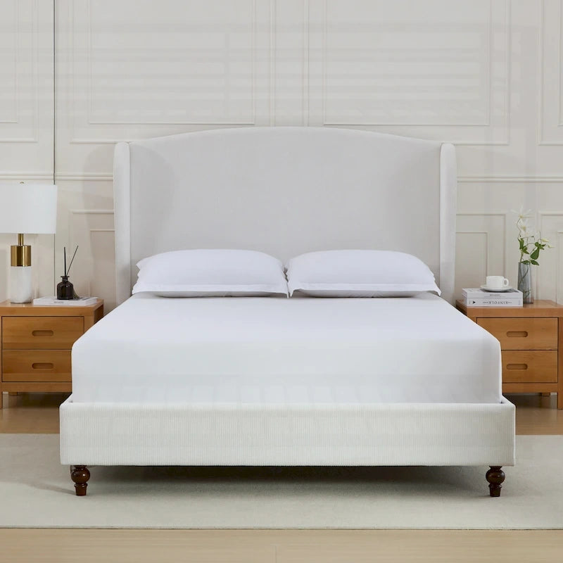 Struttura letto imbottita con testiera ad ali – King Size, Bianco crema