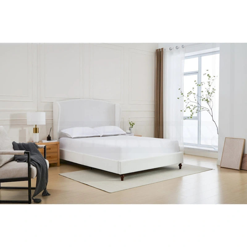 Struttura letto imbottita con testiera ad ali – King Size, Bianco crema