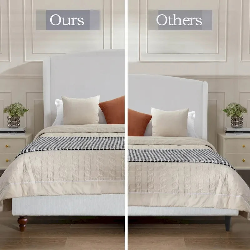 Struttura letto imbottita con testiera ad ali – King Size, Bianco crema