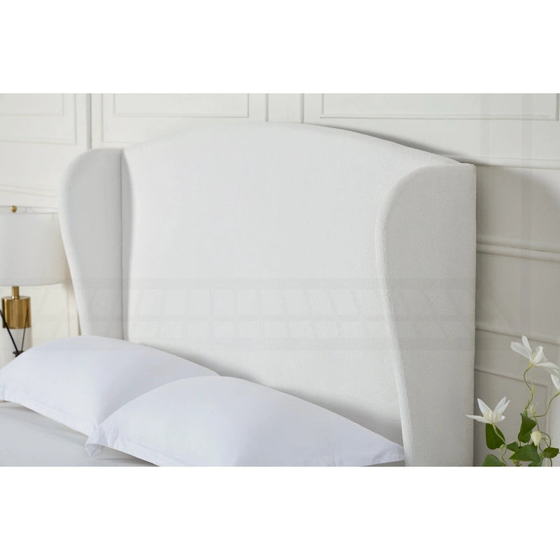 Struttura letto imbottita con testiera ad ali – King Size, Bianco crema