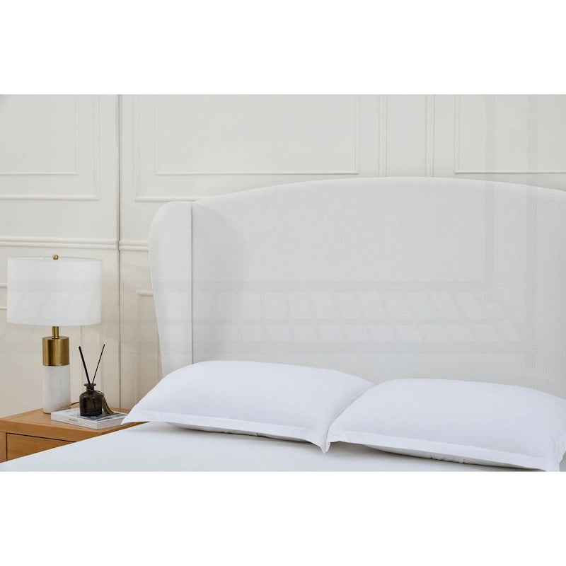Struttura letto imbottita con testiera ad ali – King Size, Bianco crema