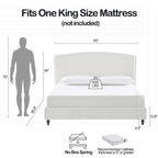 Struttura letto imbottita con testiera ad ali – King Size, Bianco crema