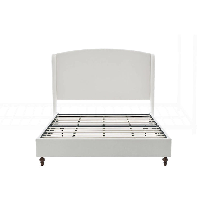 Struttura letto imbottita con testiera ad ali – King Size, Bianco crema