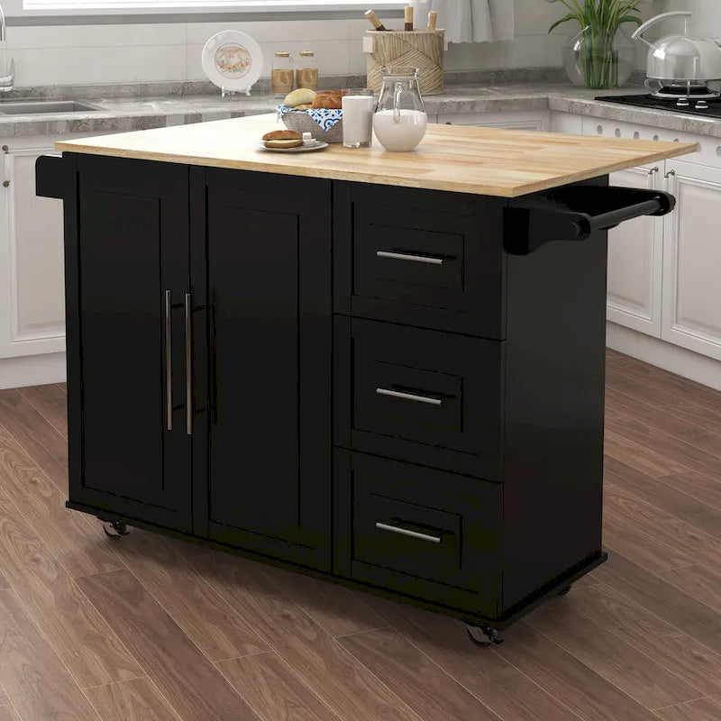 Carrello da Cucina in Legno con Portaspezie e Ripiano (Sgabello Escluso)