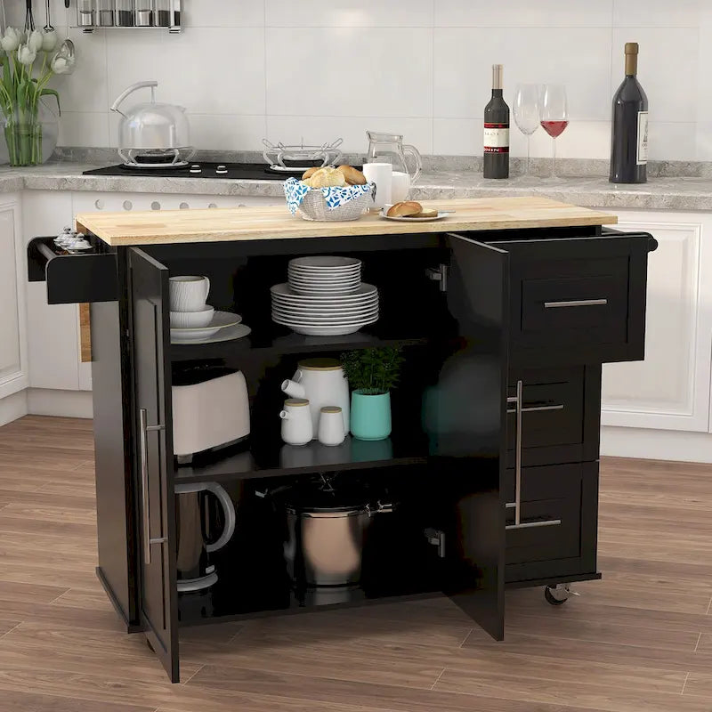 Carrello da Cucina in Legno con Portaspezie e Ripiano (Sgabello Escluso)