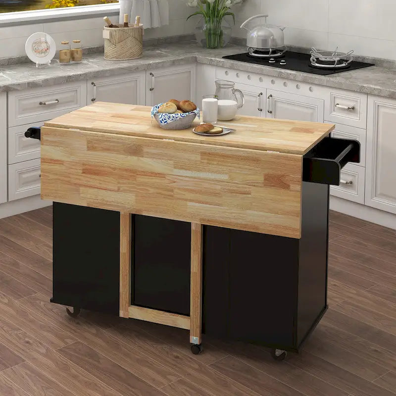 Carrello da Cucina in Legno con Portaspezie e Ripiano (Sgabello Escluso)