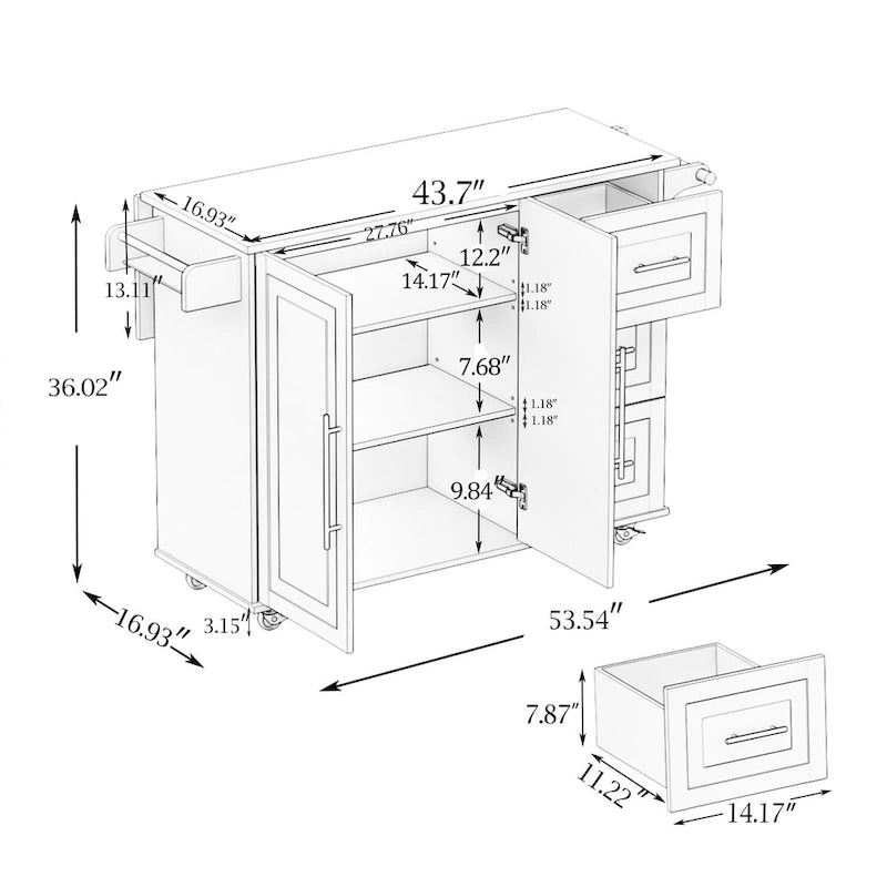 Carrello da Cucina in Legno con Portaspezie e Ripiano (Sgabello Escluso)