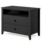Comodino moderno ampio con 2 cassetti e ripiano aperto, gambe in legno massello
