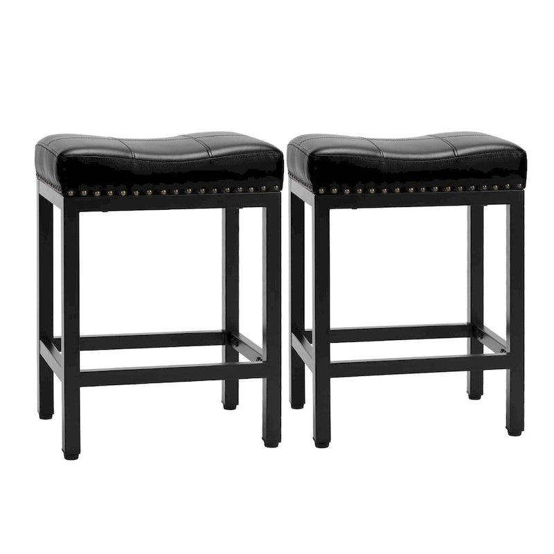 Set di 2 sgabelli da bar da banco con sedile spesso a sella in pelle PU imbottita, altezza 61 cm, sedie da cucina con base in metallo