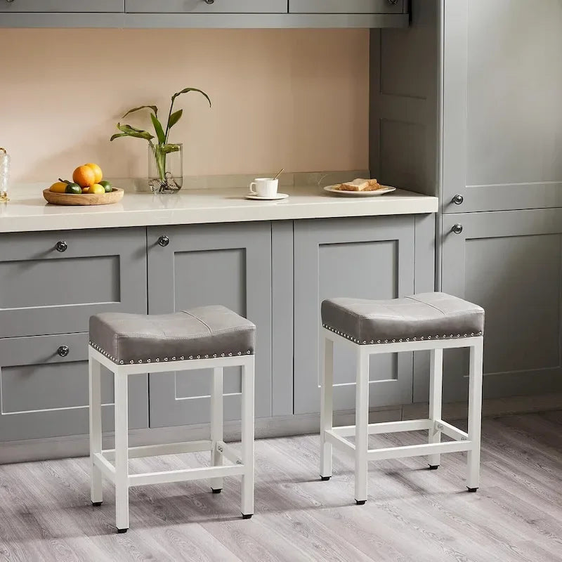 Set di 2 sgabelli da bar da banco con sedile spesso a sella in pelle PU imbottita, altezza 61 cm, sedie da cucina con base in metallo
