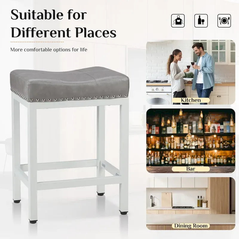 Set di 2 sgabelli da bar da banco con sedile spesso a sella in pelle PU imbottita, altezza 61 cm, sedie da cucina con base in metallo