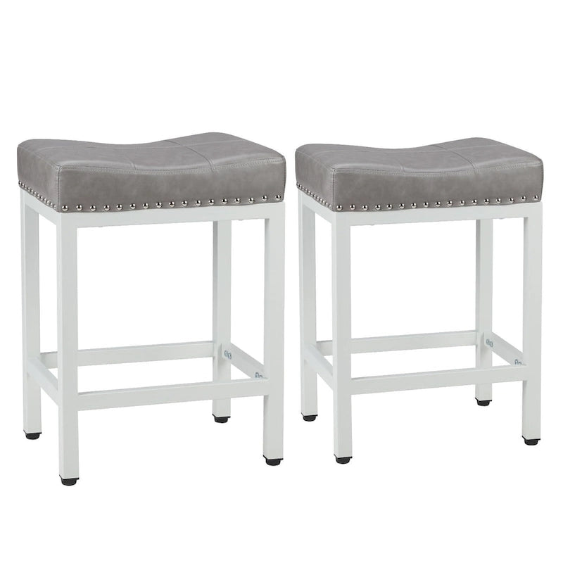 Set di 2 sgabelli da bar da banco con sedile spesso a sella in pelle PU imbottita, altezza 61 cm, sedie da cucina con base in metallo