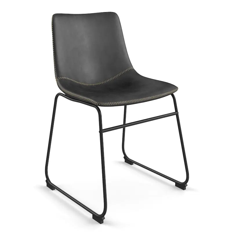 Sedie laterali in pelle vegana con base a slitta in metallo nero (set di 2)