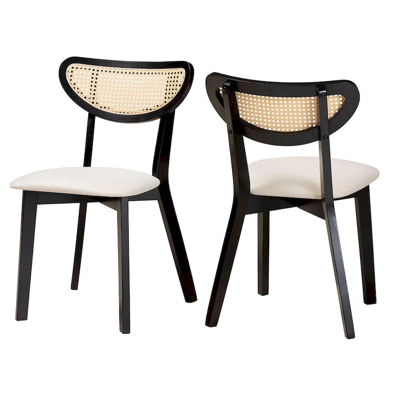 Set di 2 sedie da pranzo con schienale in rattan