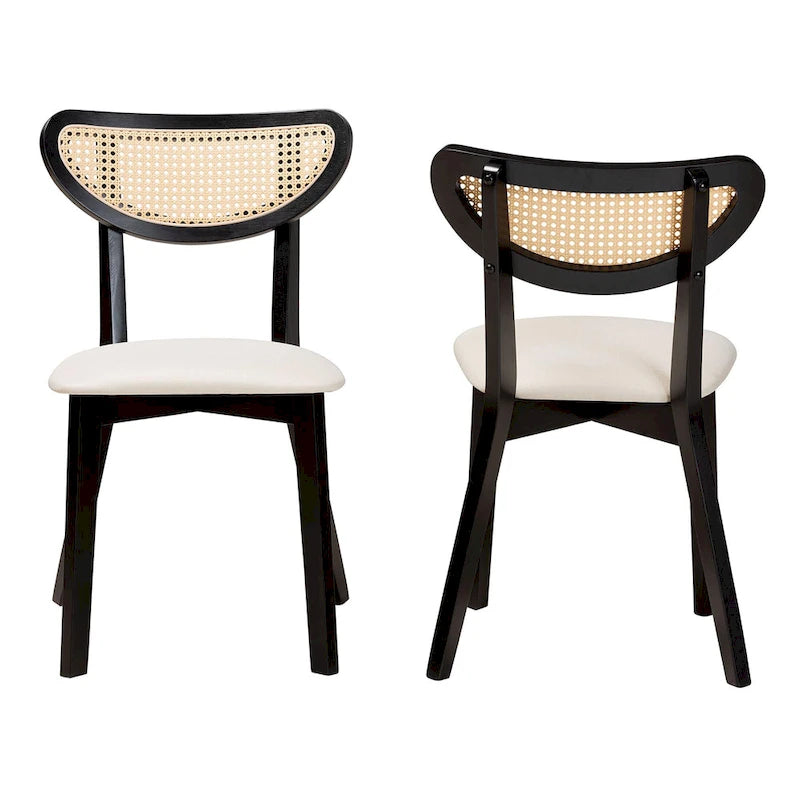 Set di 2 sedie da pranzo con schienale in rattan