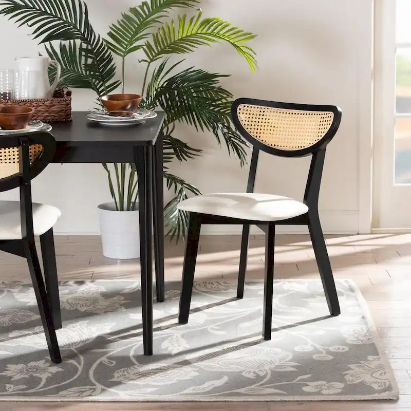 Set di 2 sedie da pranzo con schienale in rattan