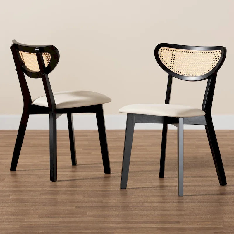 Set di 2 sedie da pranzo con schienale in rattan