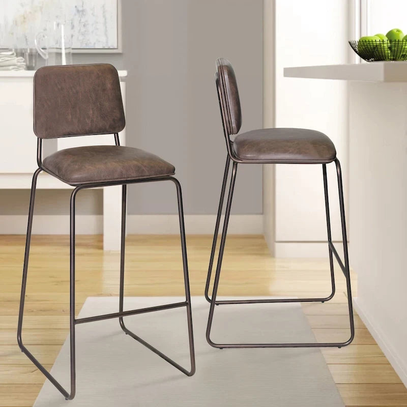 Sgabello da Bar in Stile Mid-Century con Seduta in Ecopelle
