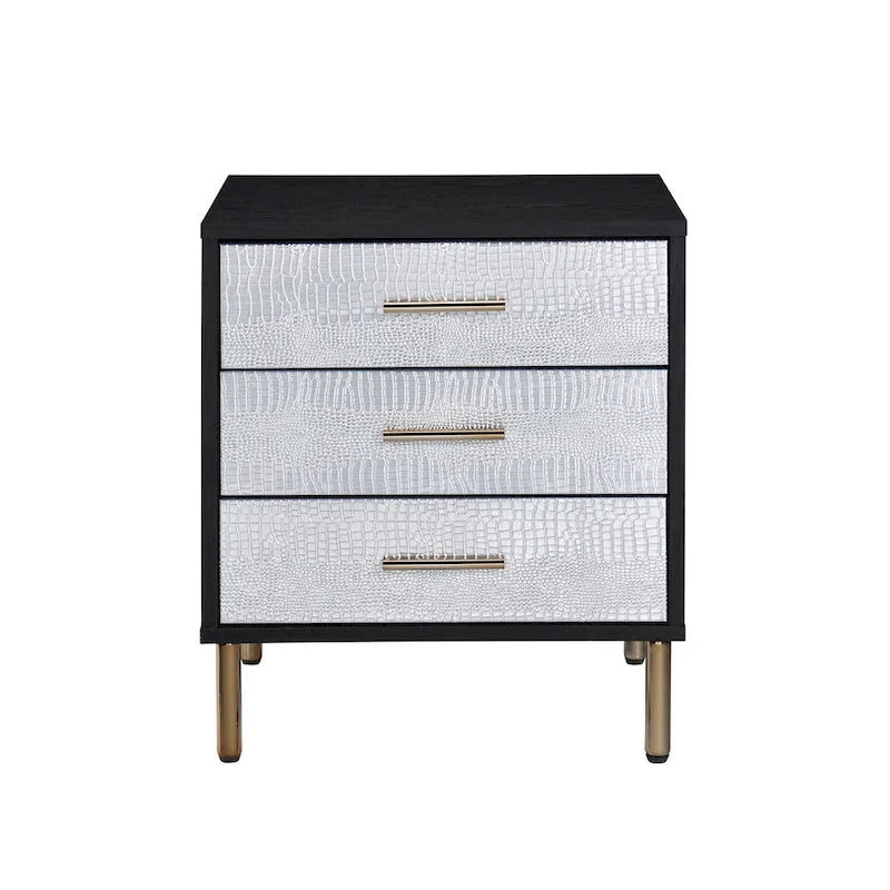 Comodino con 3 cassetti - Finitura Bianco e Oro Champagne