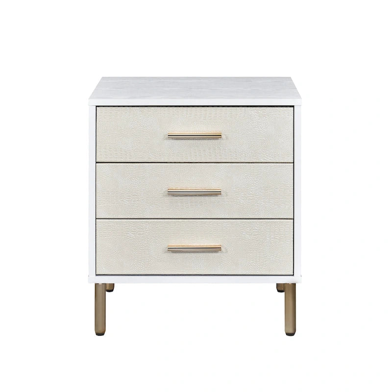 Comodino con 3 cassetti - Finitura Bianco e Oro Champagne