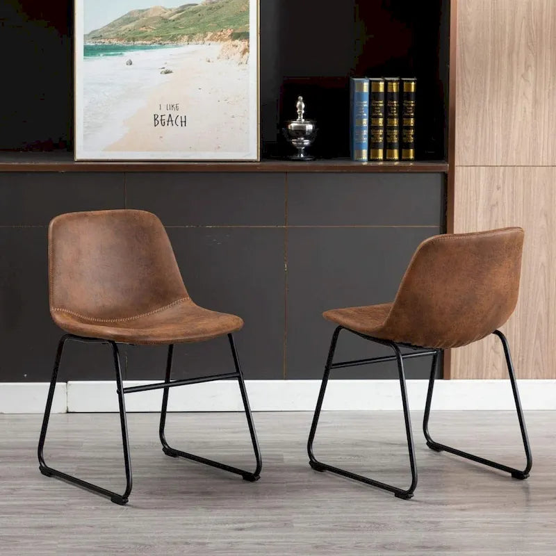 Set di 2 sedie da pranzo imbottite in pelle sintetica con struttura in metallo – Marrone