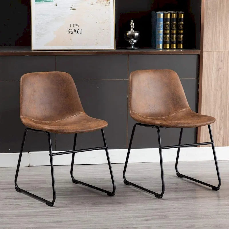 Set di 2 sedie da pranzo imbottite in pelle sintetica con struttura in metallo – Marrone