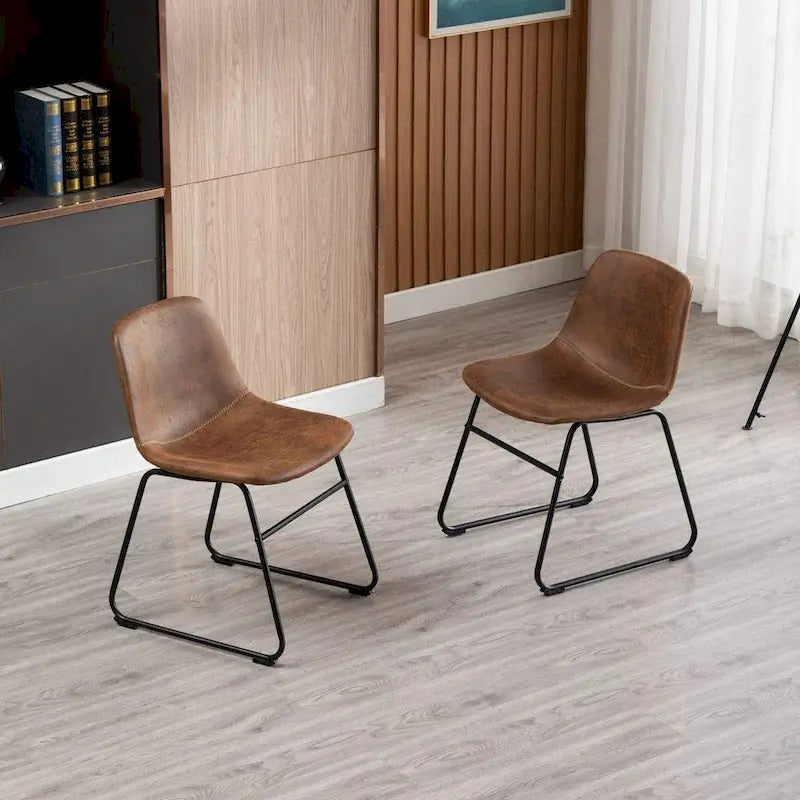Set di 2 sedie da pranzo imbottite in pelle sintetica con struttura in metallo – Marrone